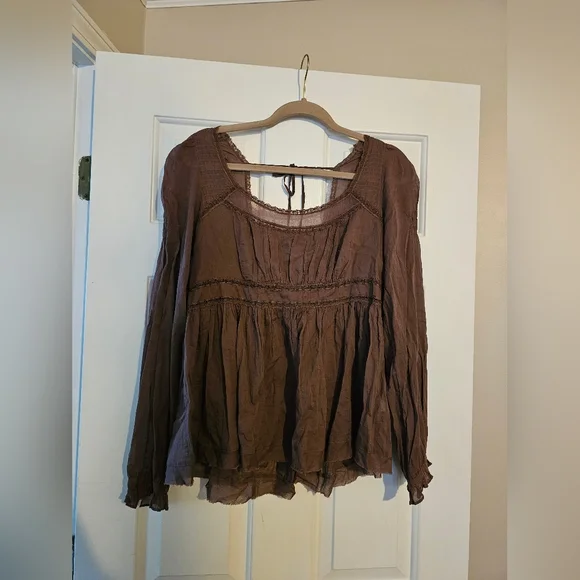 Free People Strangers In Love Square-Neck Peasant Blouse Size L - Picture 2 of 3